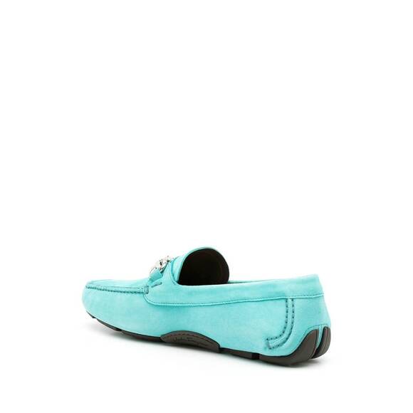 NEW SALVATORE FERRAGAMO men\'s gancini leather loafer in turquoise